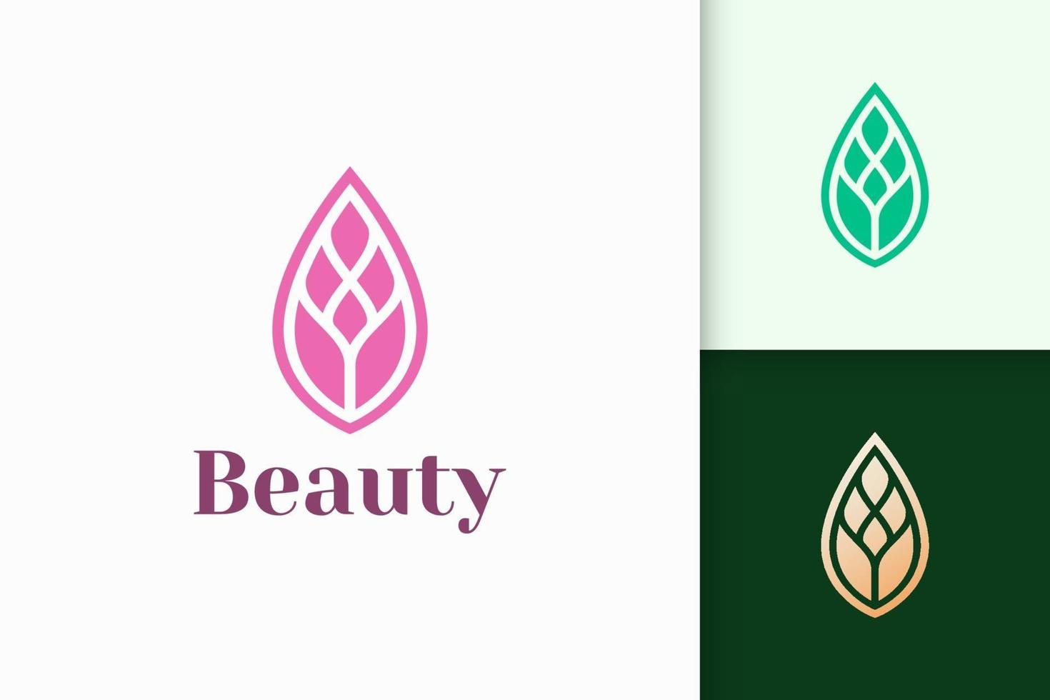 Logotipo de hoja en estilo simple y femenino para negocios de salud y belleza. vector