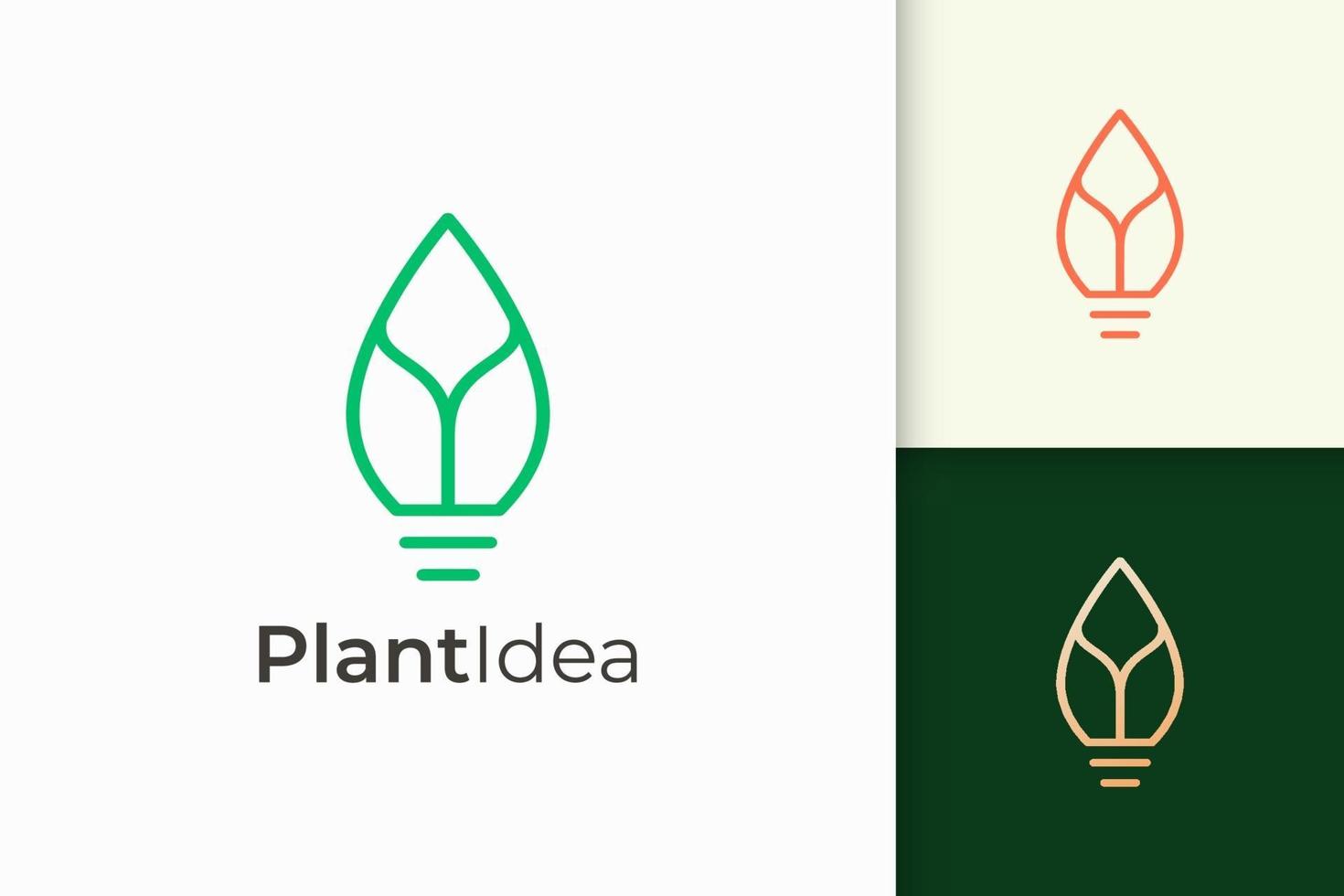 Light bulb and leaf logo in simple style represent fresh idea vector