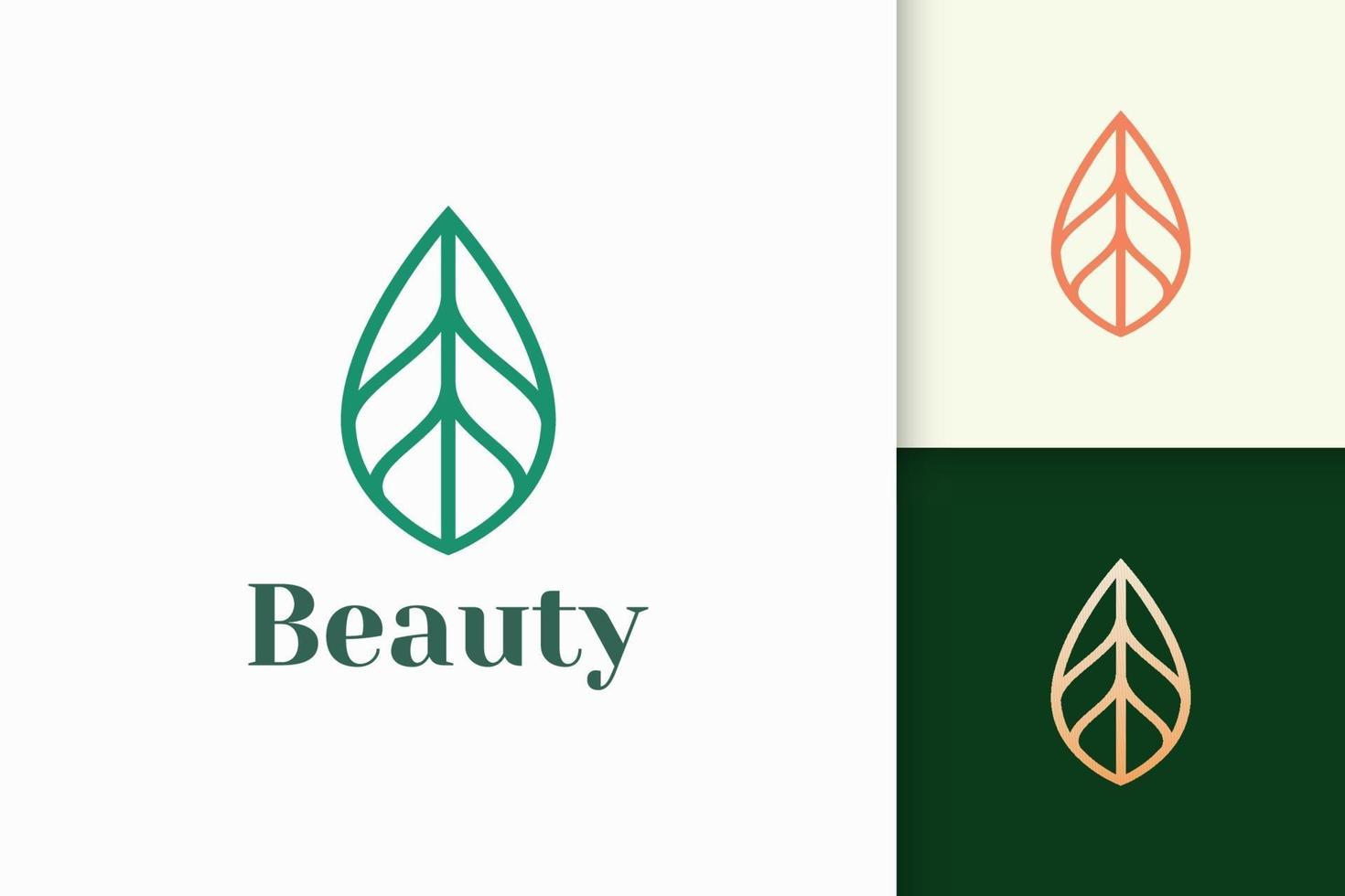 El logotipo de hoja o planta en forma de línea simple representa la belleza y la salud. vector