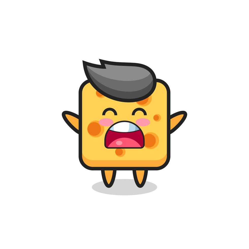 cute cheese mascot with a yawn expression vector