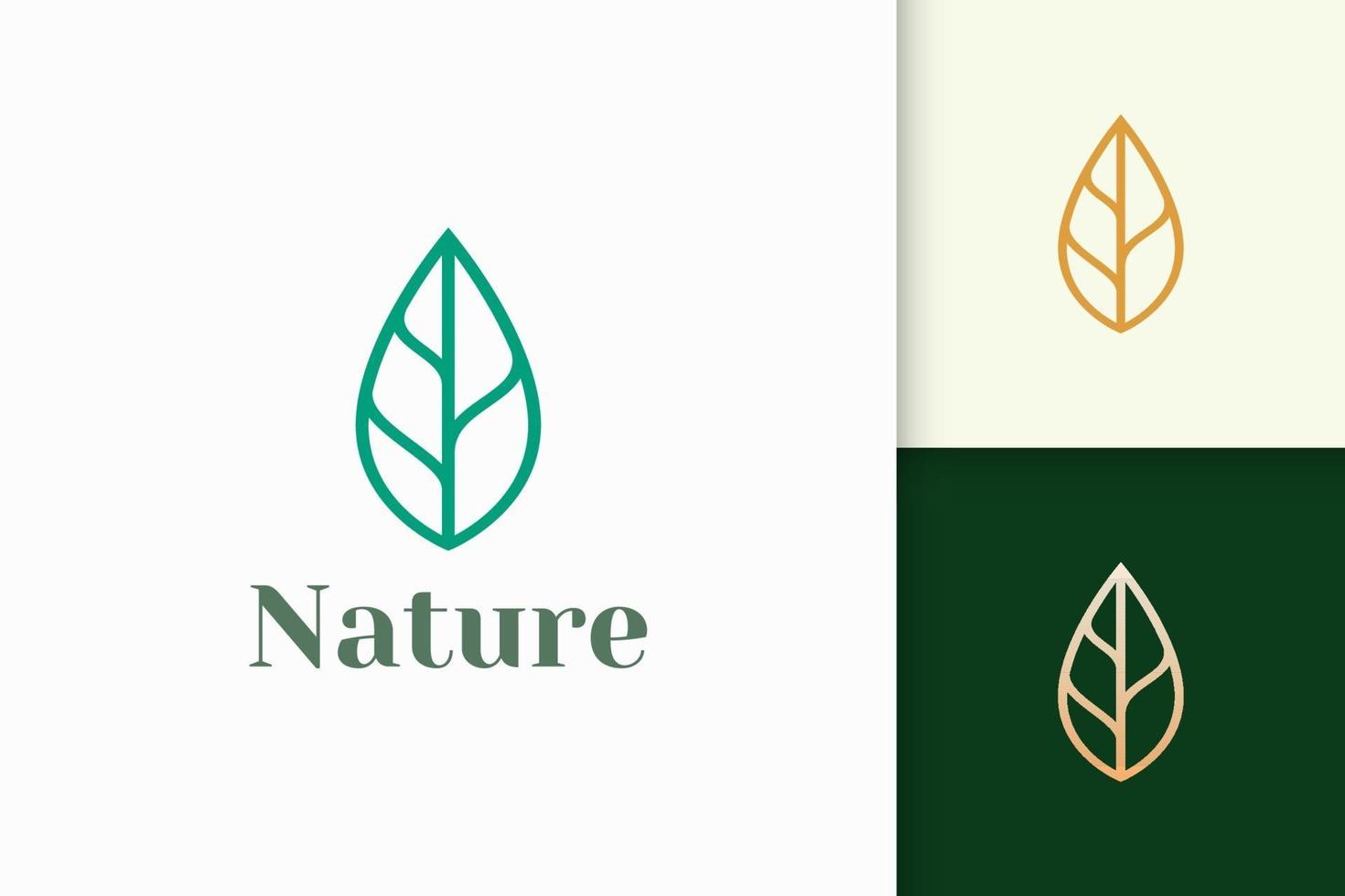 Logotipo de hoja en forma de línea simple para la marca de belleza y salud. vector