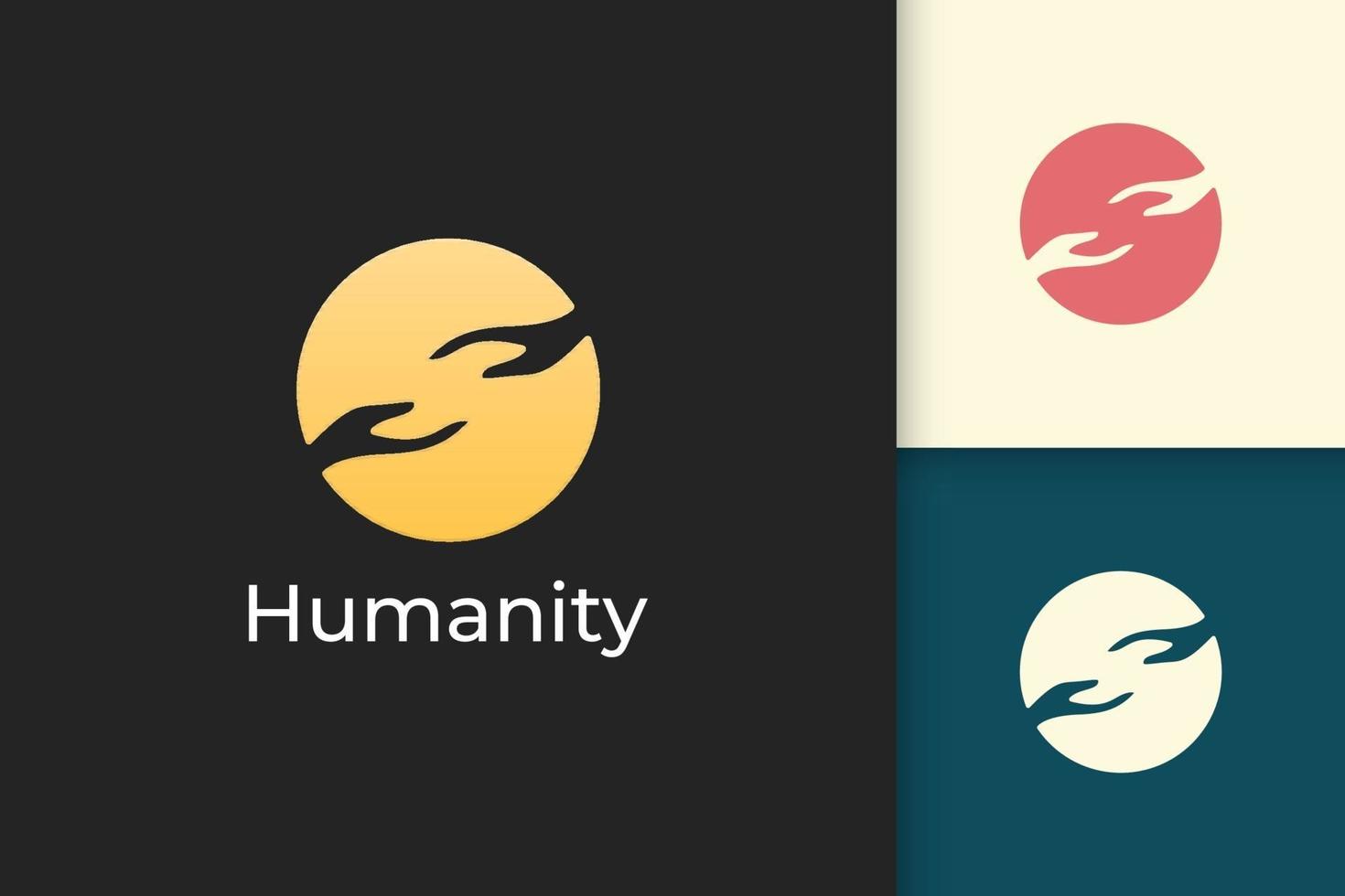 Solidarity or humanity logo in simple circle with two hand reaching vector