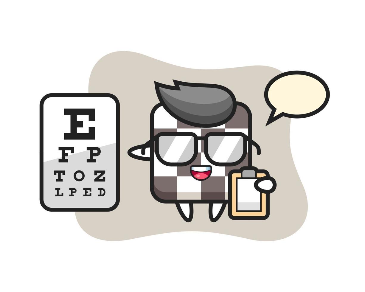 Ilustración de la mascota del tablero de ajedrez como oftalmología. vector