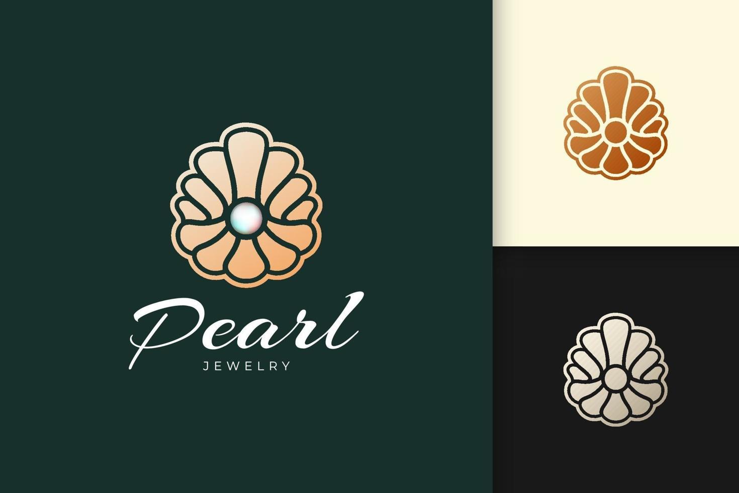 Logotipo de perlas de lujo en almeja abstracta que representan joyas o gemas vector