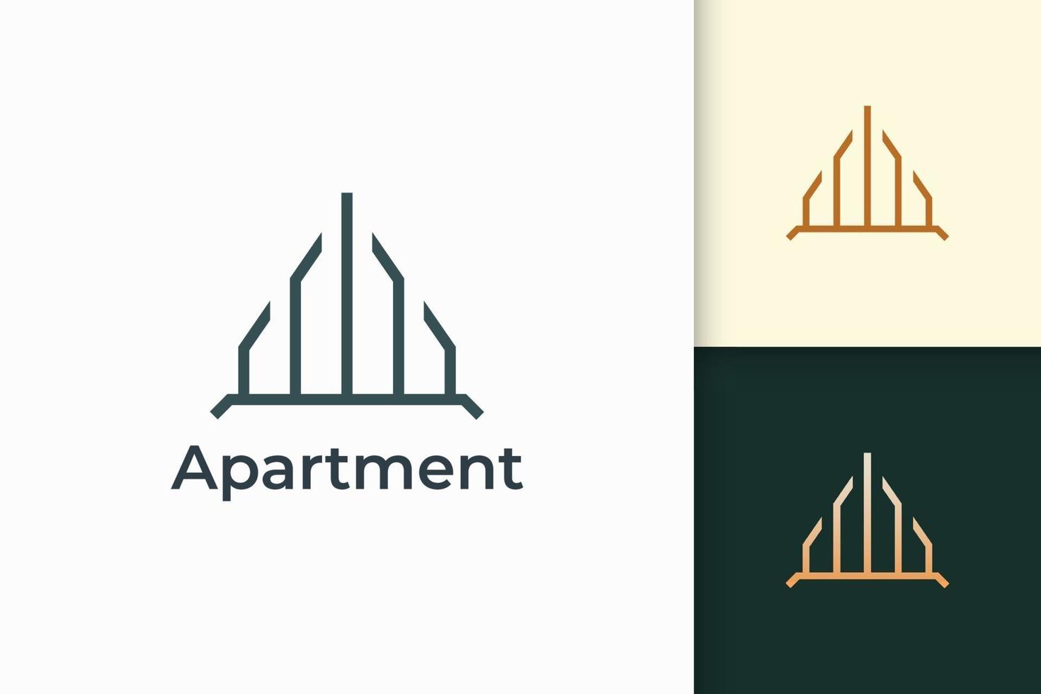 Logotipo de edificio o apartamento en línea simple para bienes raíces e hipotecas. vector