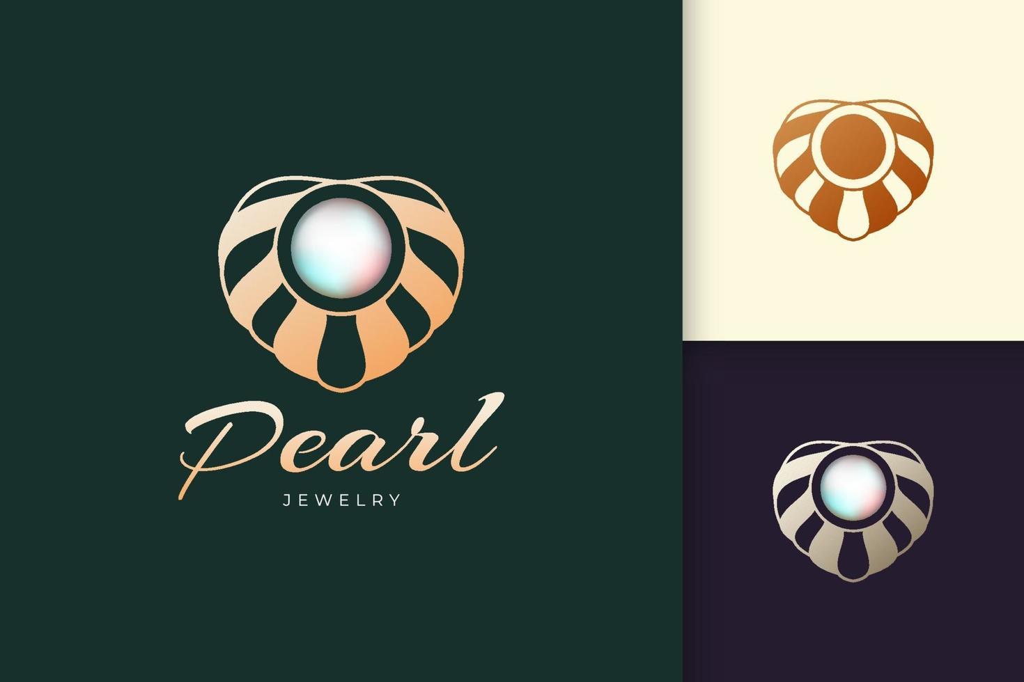 Luxury pearl with clam logo represent jewelry or gem fit for beauty vector