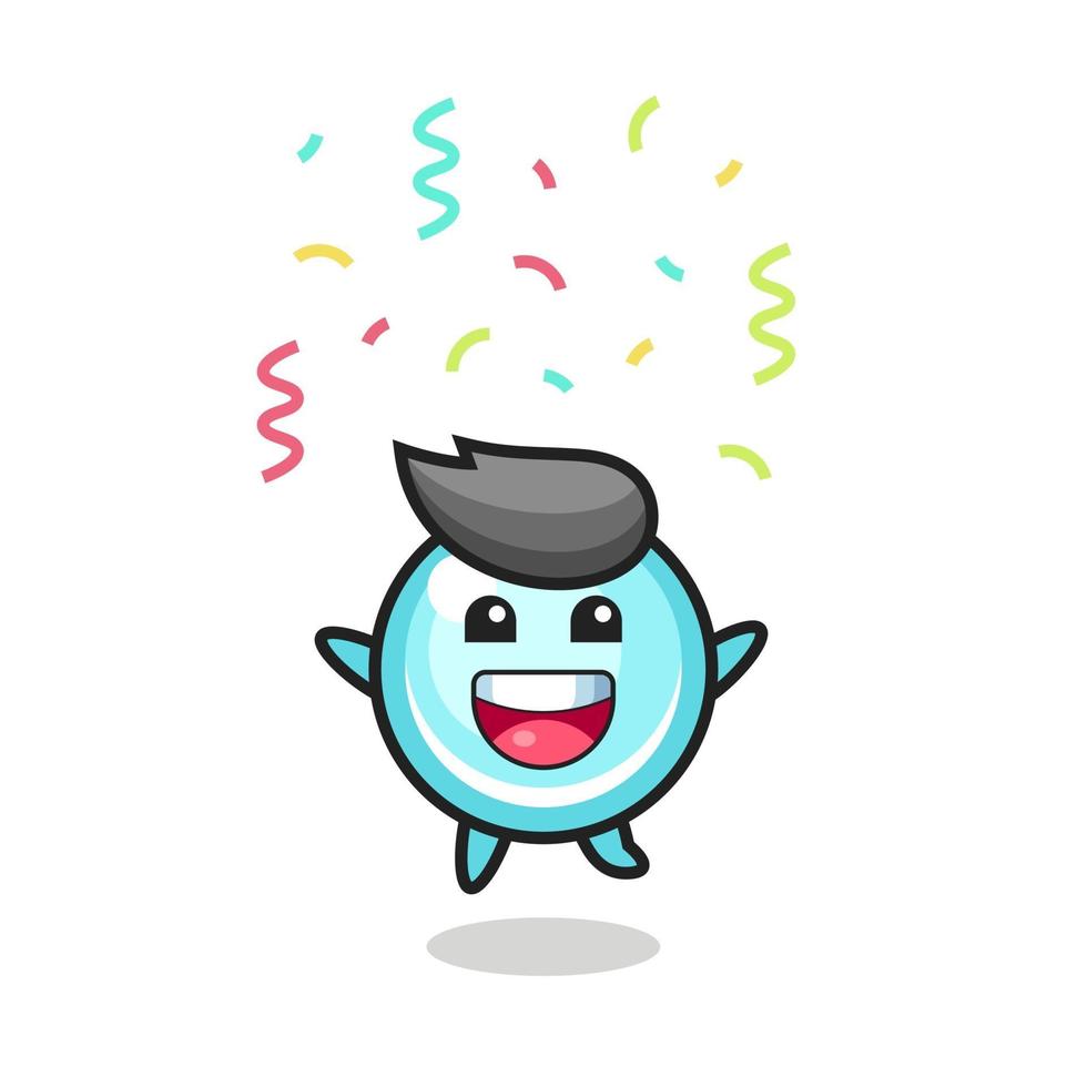 happy bubble mascot jumping for congratulation with colour confetti vector