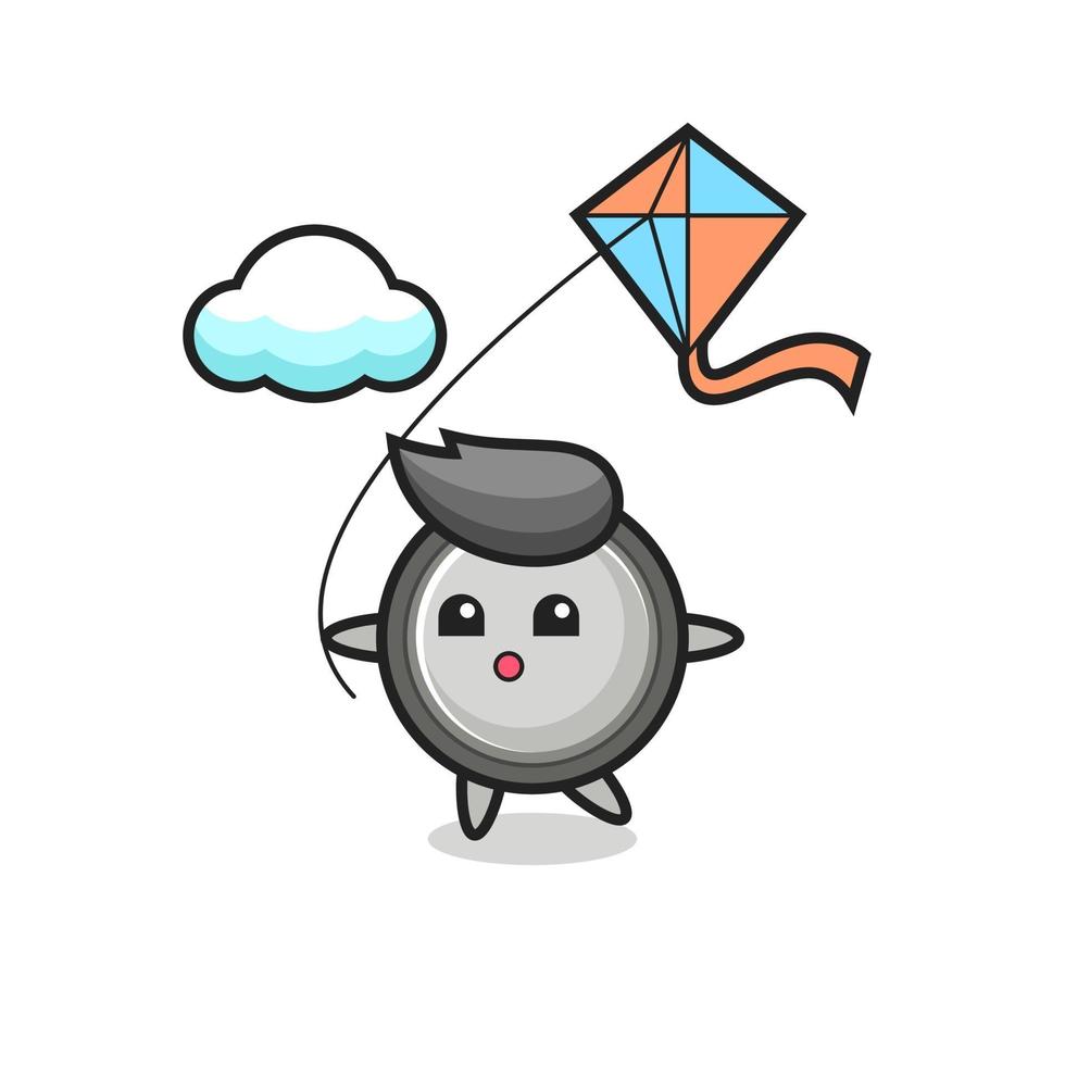 button cell mascot illustration is playing kite vector
