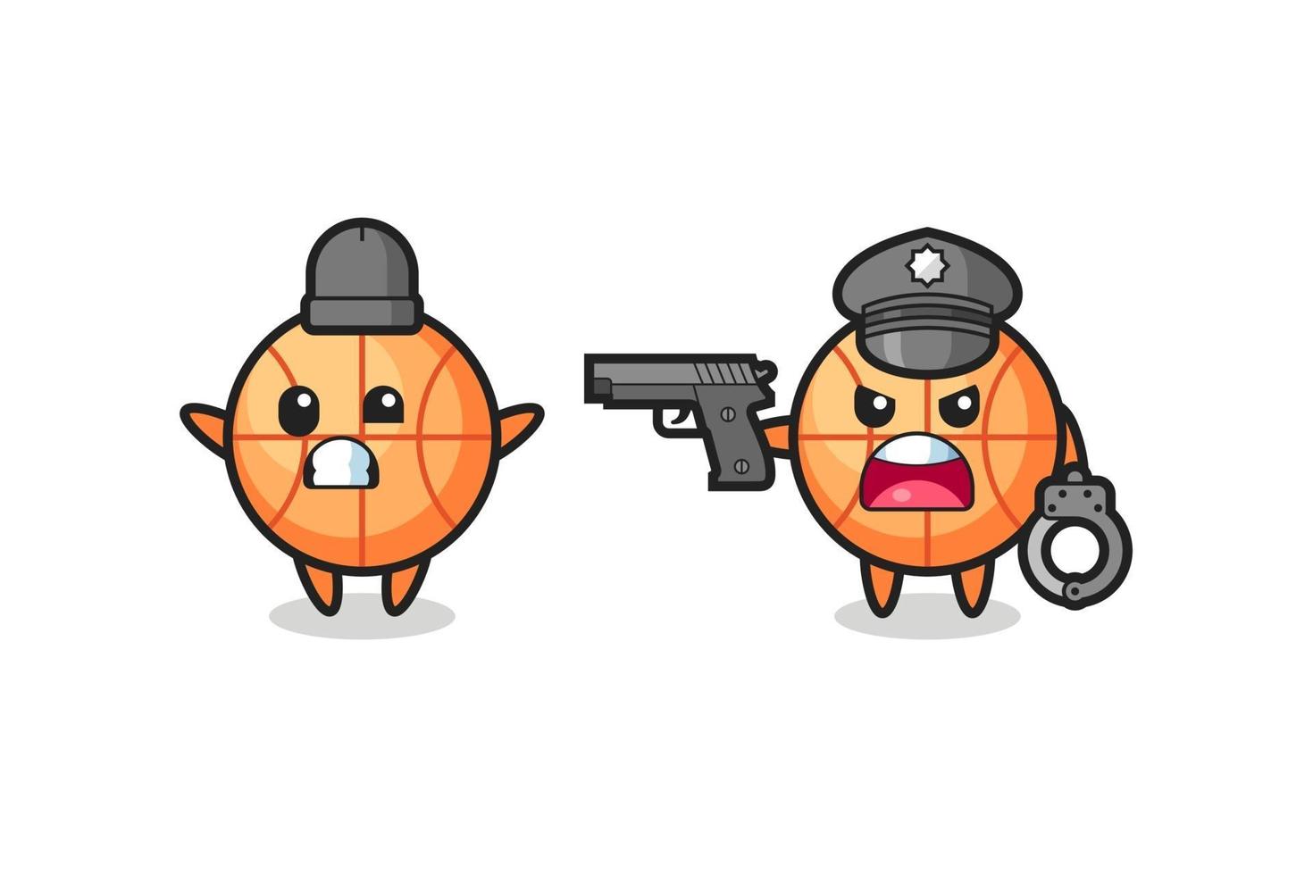 illustration of basketball robber with hands up pose caught by police vector