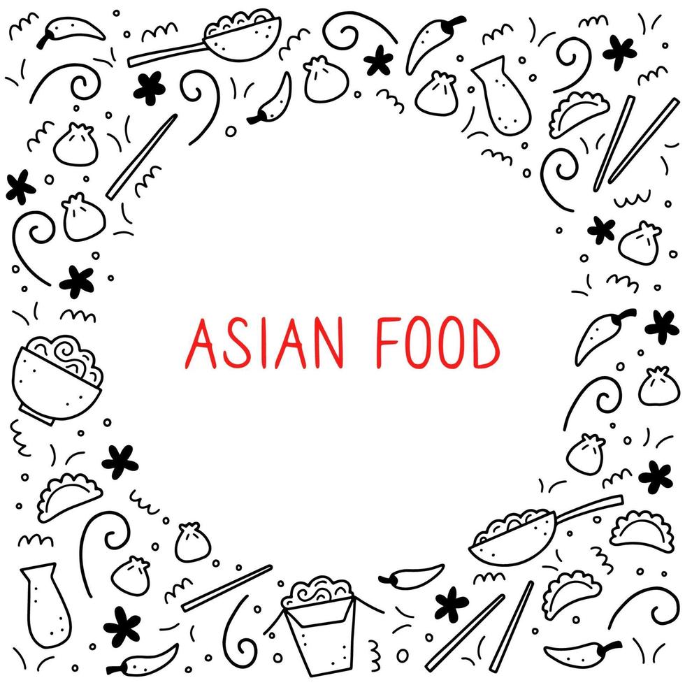 dibujado a mano conjunto de comida asiática. ilustración vectorial. vector