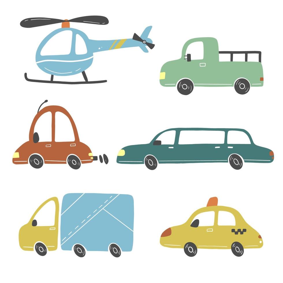 conjunto de transporte de estilo infantil. ilustración vectorial. vector