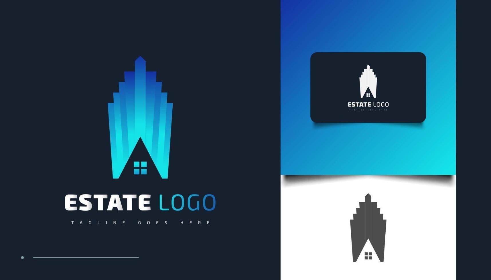 Diseño de logotipo inmobiliario moderno y futurista en degradado azul. vector