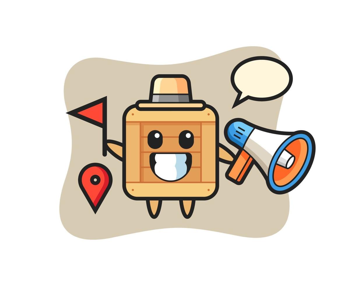 Character cartoon of wooden box as a tour guide vector