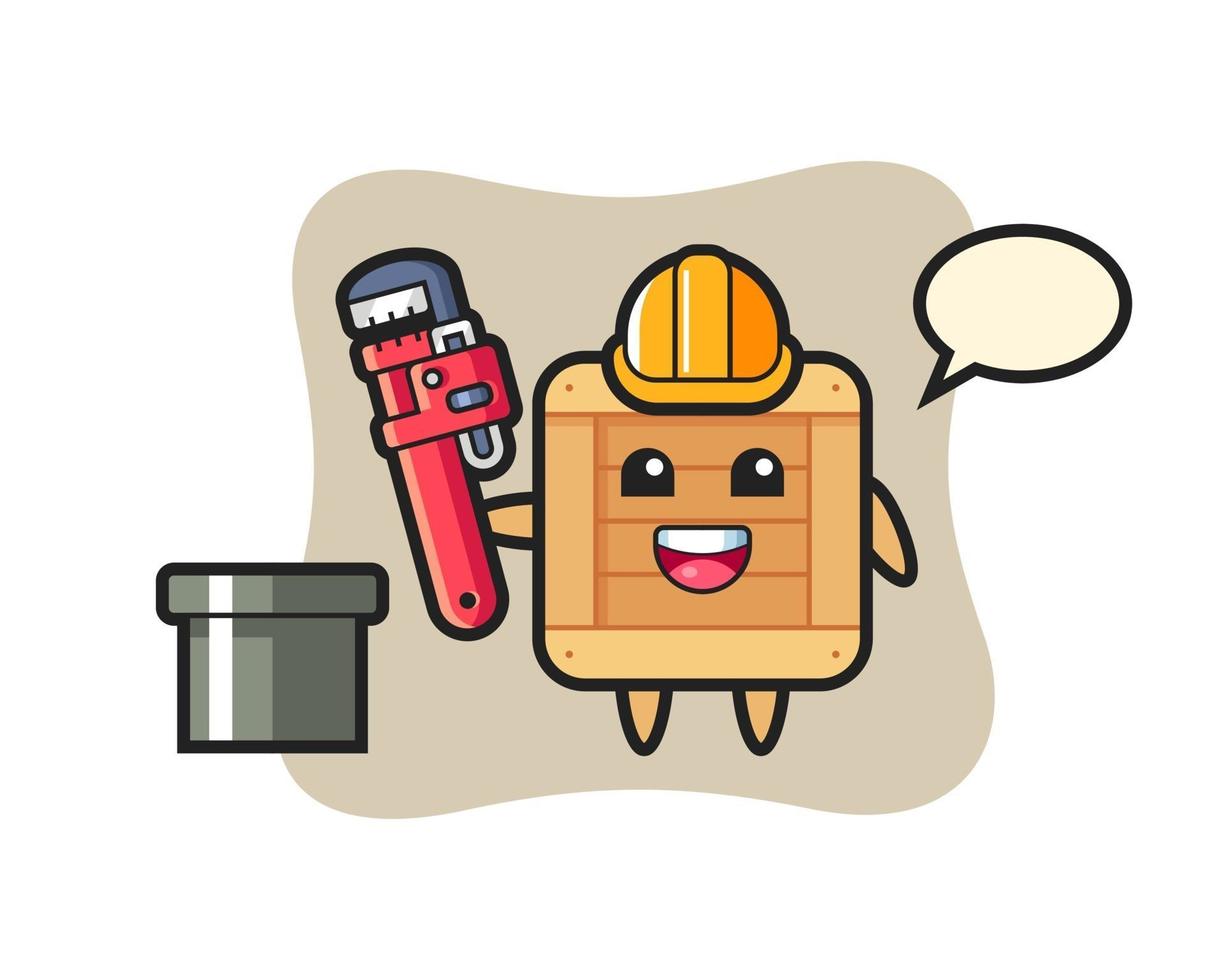 Character Illustration of wooden box as a plumber vector