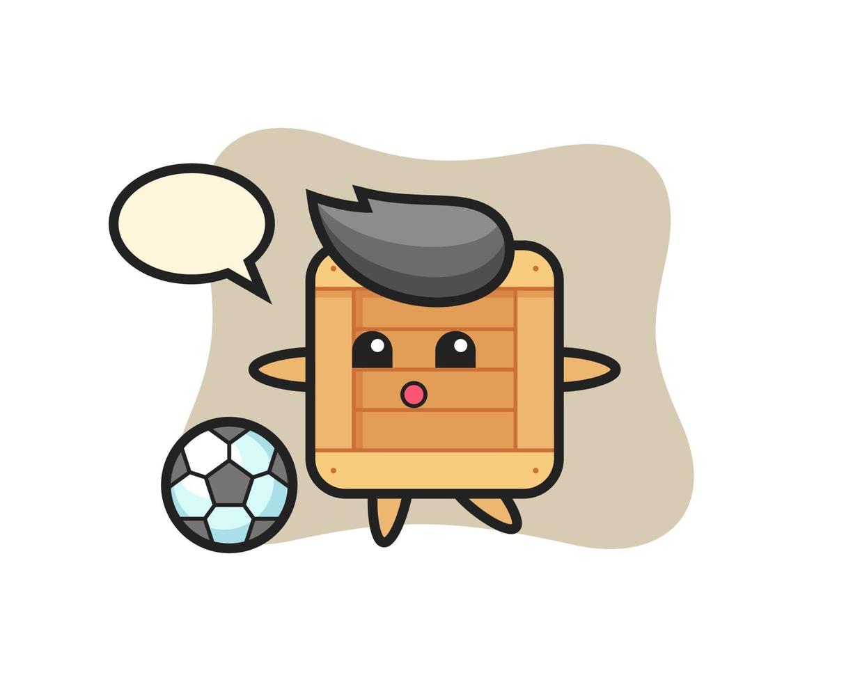 Ilustración de dibujos animados de caja de madera está jugando al fútbol vector