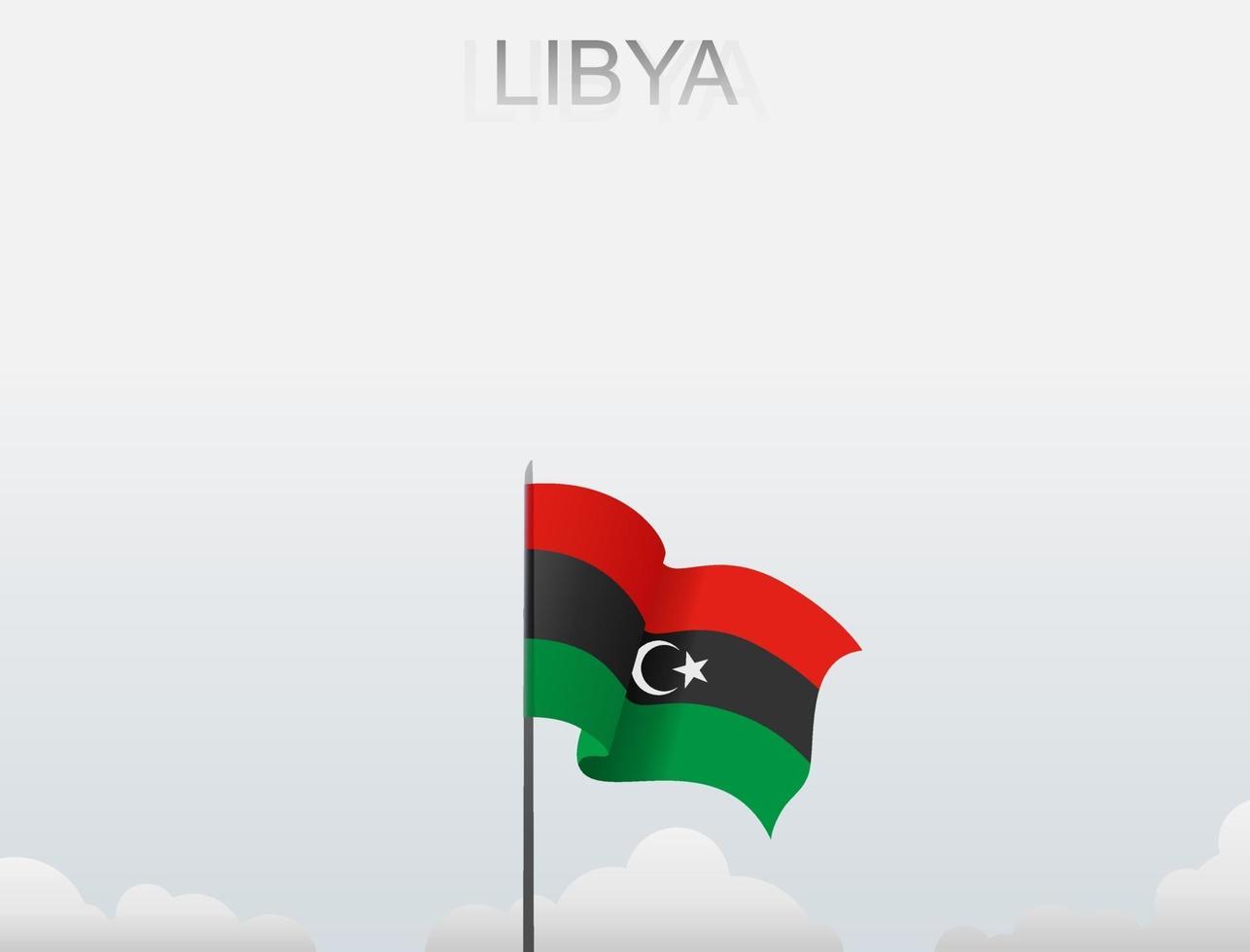 Flag of Libya flying under the white sky vector