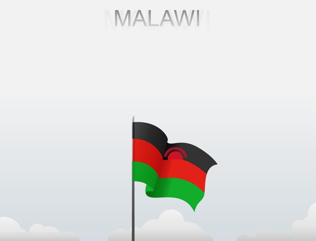 Flag of Malawi flying under the white sky vector