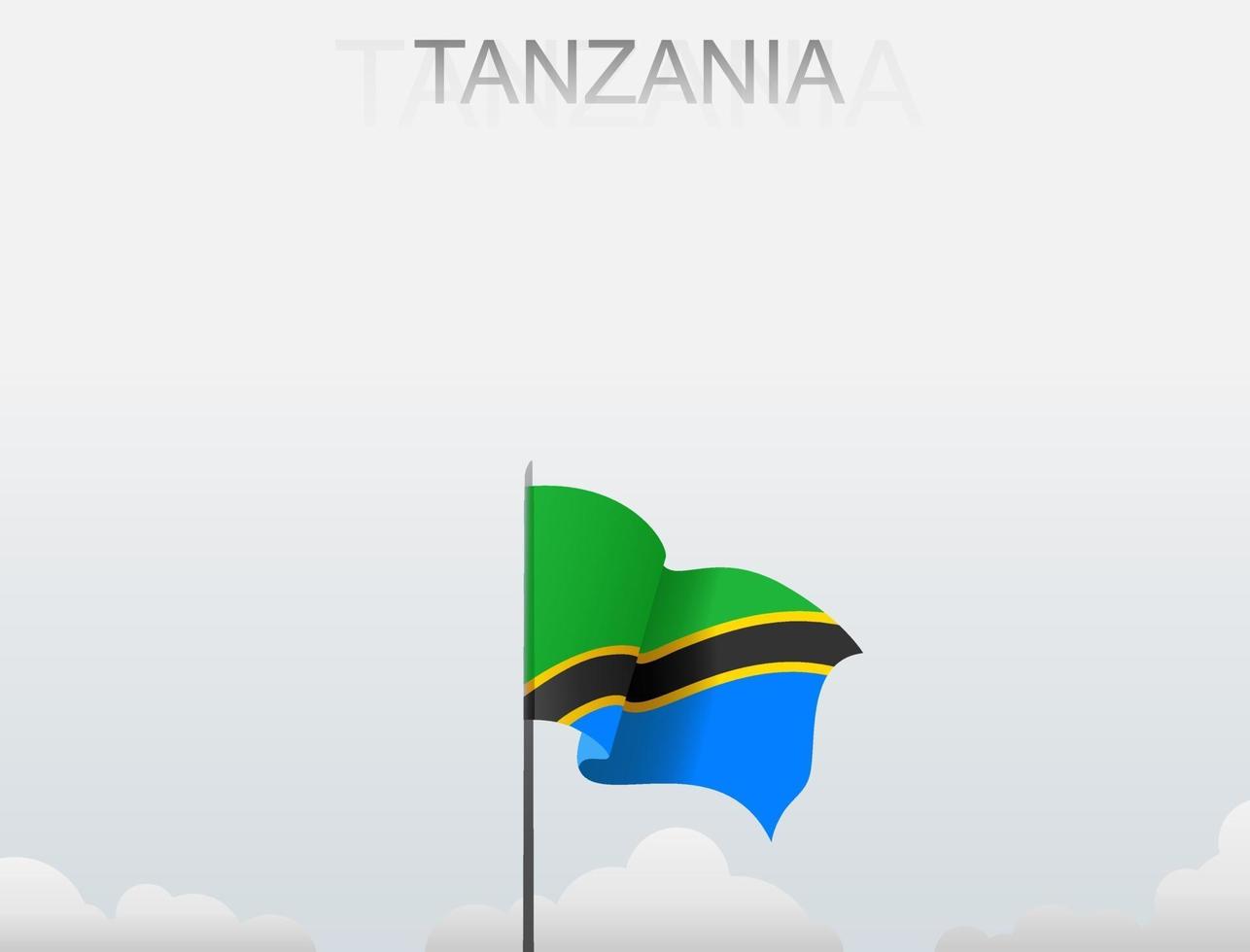 Flag of Tanzania flying under the white sky vector