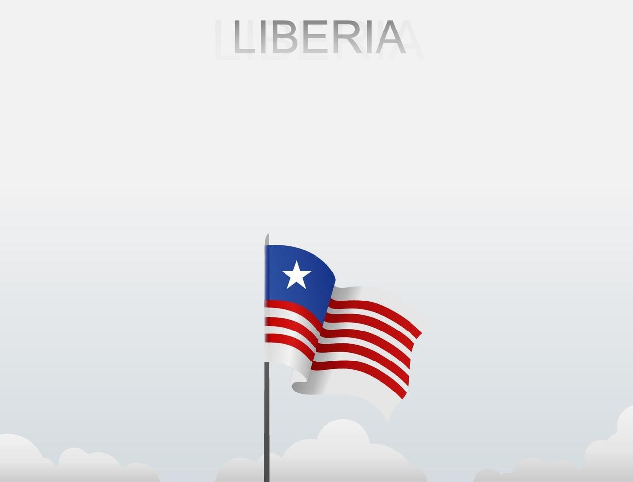 Flag of Liberia flying under the white sky vector