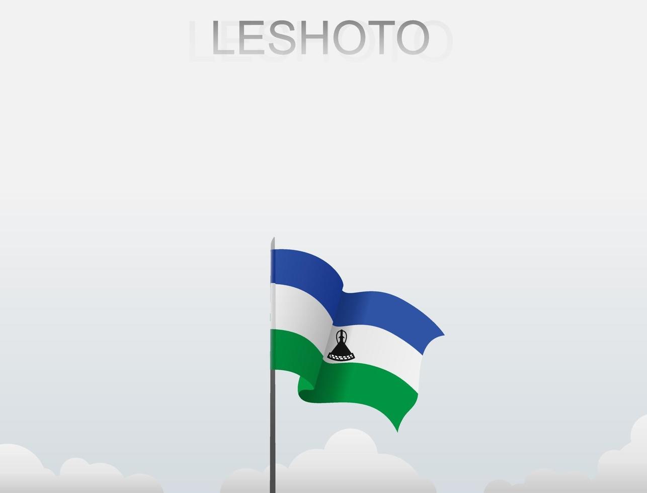 Flag of Lesotho flying under the white sky vector