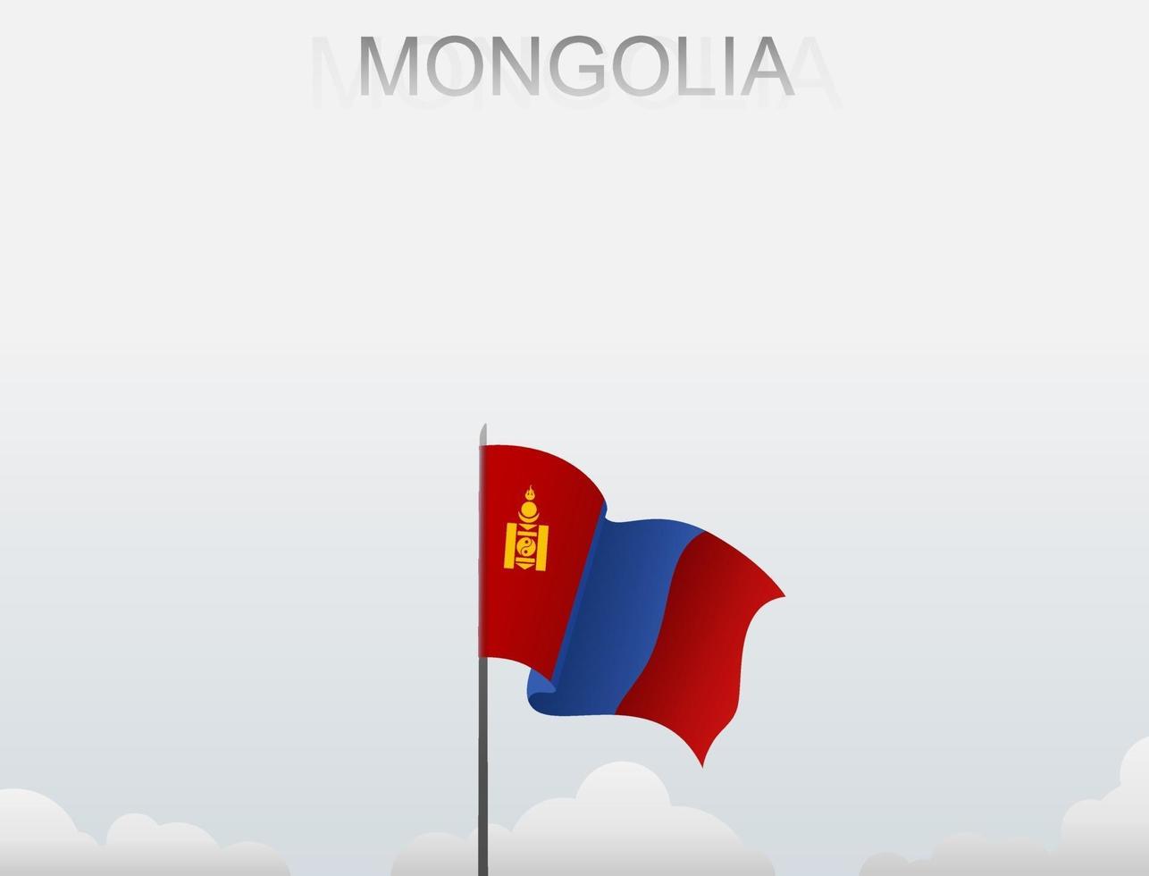 bandera de mongolia volando bajo el cielo blanco vector