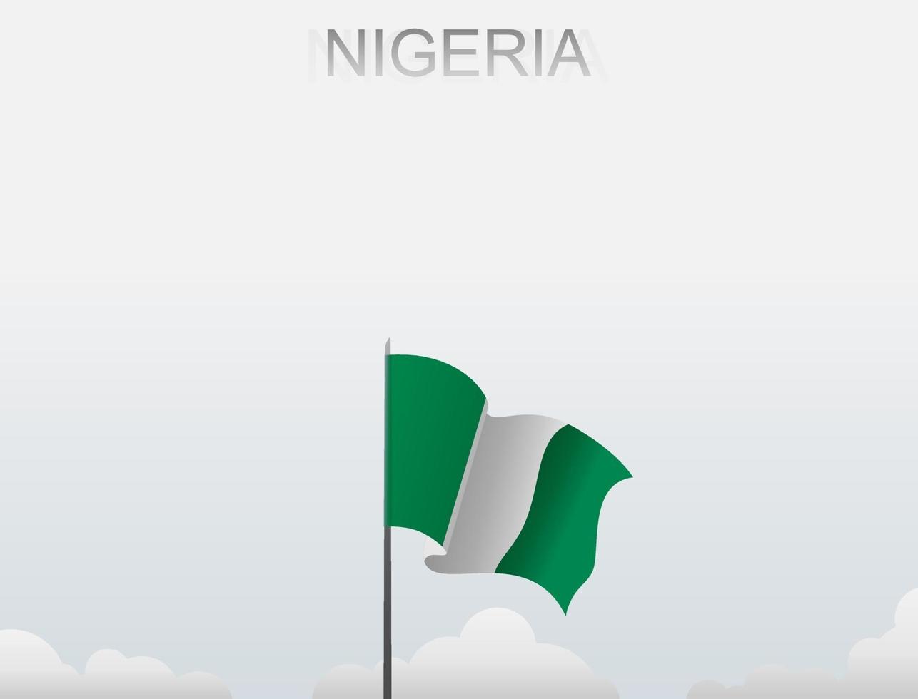Flag of Nigeria flying under the white sky vector