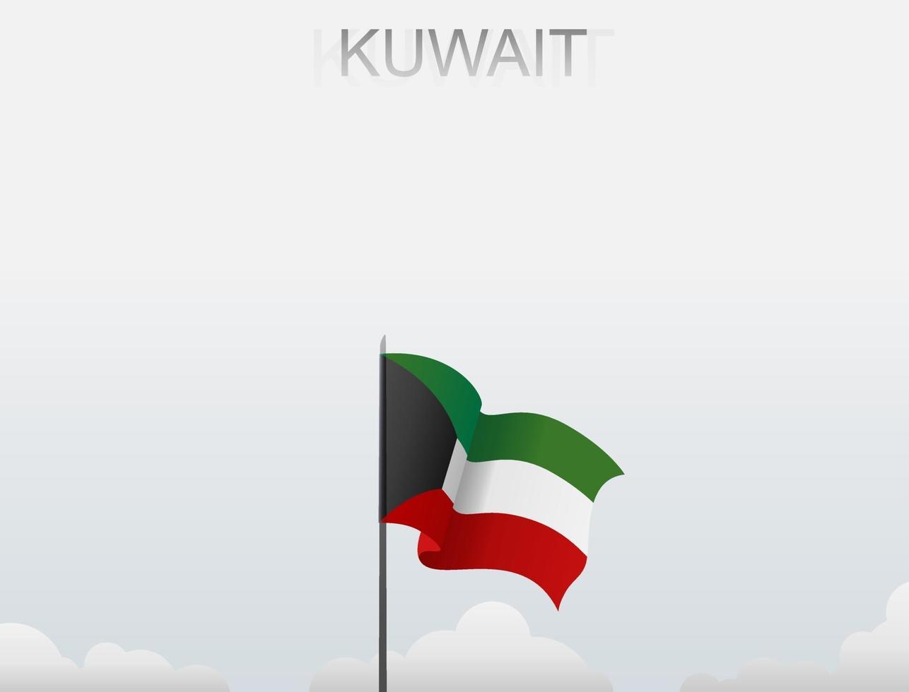 Flag of Kuwait flying under the white sky vector