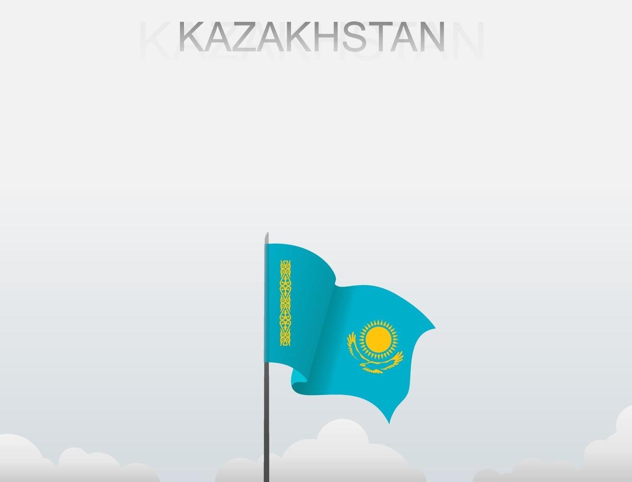 bandera de kazajstán volando bajo el cielo blanco vector