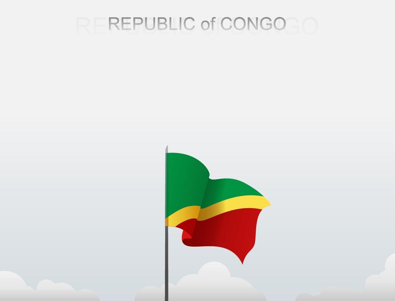 Flag of Republic of Congo flying under the white sky vector
