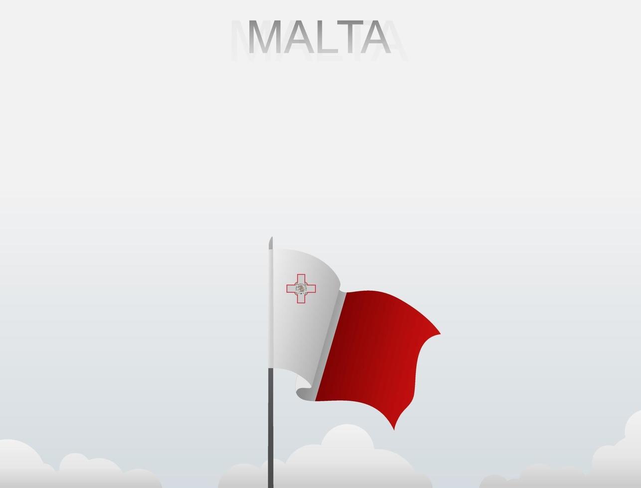 Flag of Malta flying under the white sky vector