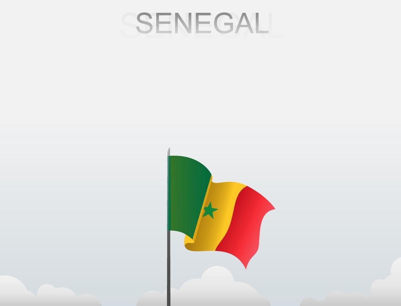 Flag of Senegal flying under the white sky vector