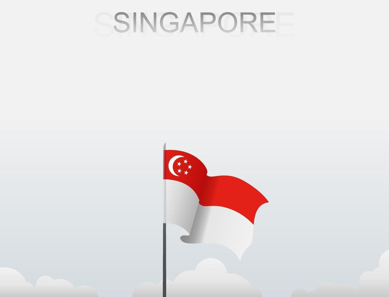 bandera de singapur volando bajo el cielo blanco vector