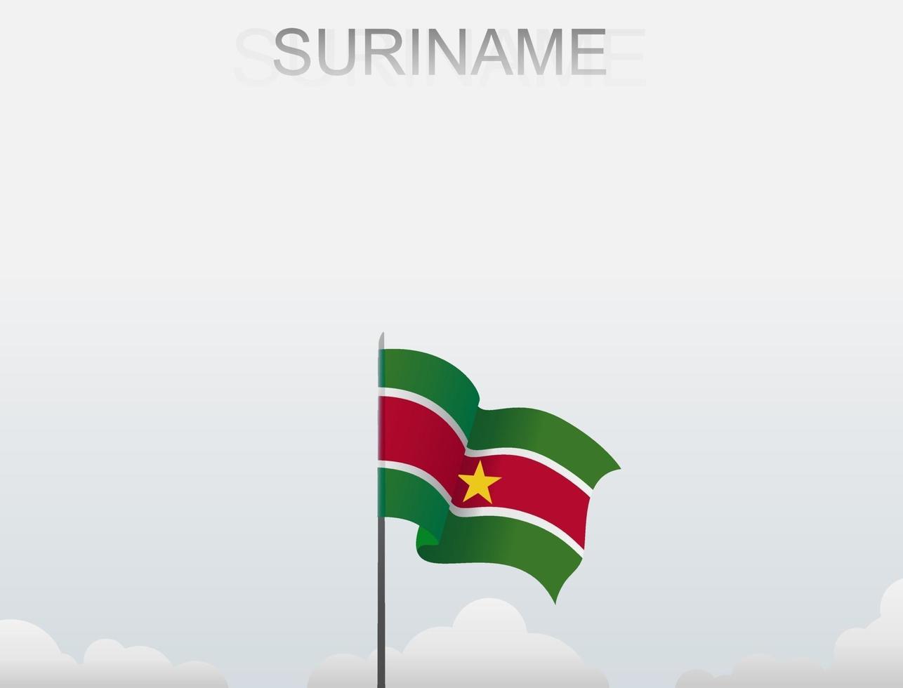 bandera de surinam volando bajo el cielo blanco vector