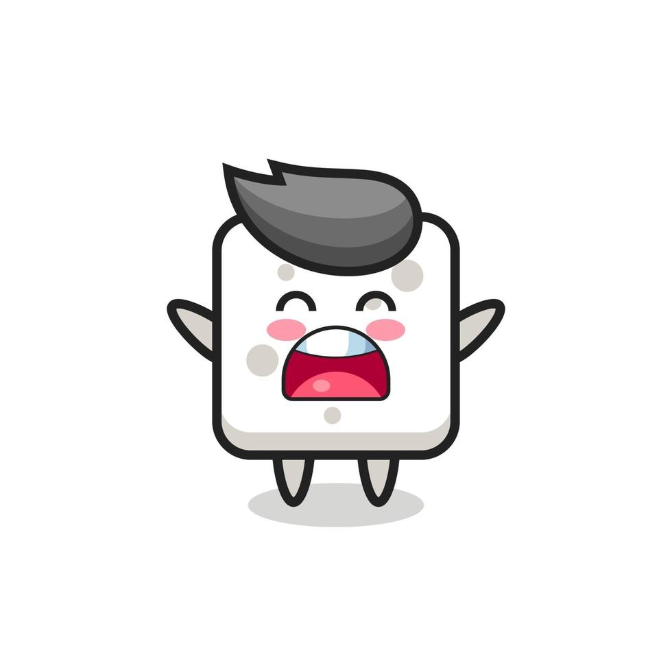 cute sugar cube mascot with a yawn expression vector