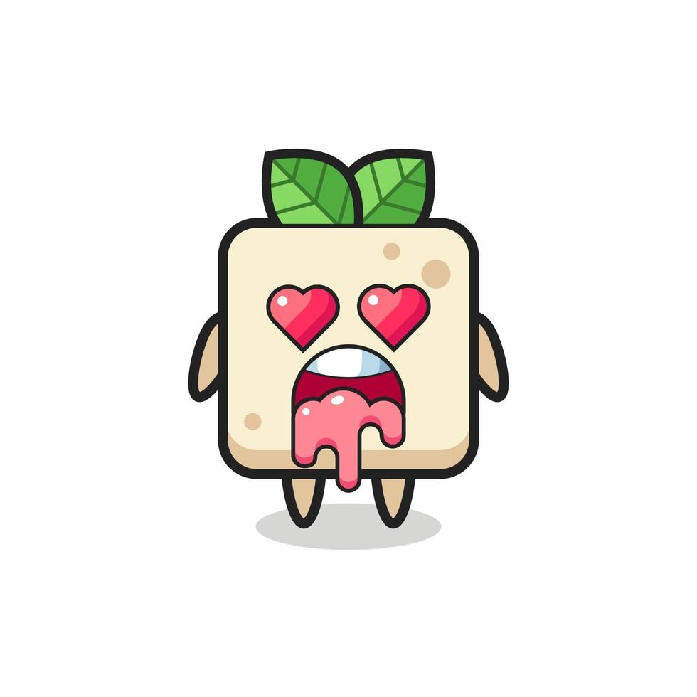 the falling in love expression of a cute tofu with heart shaped eyes vector