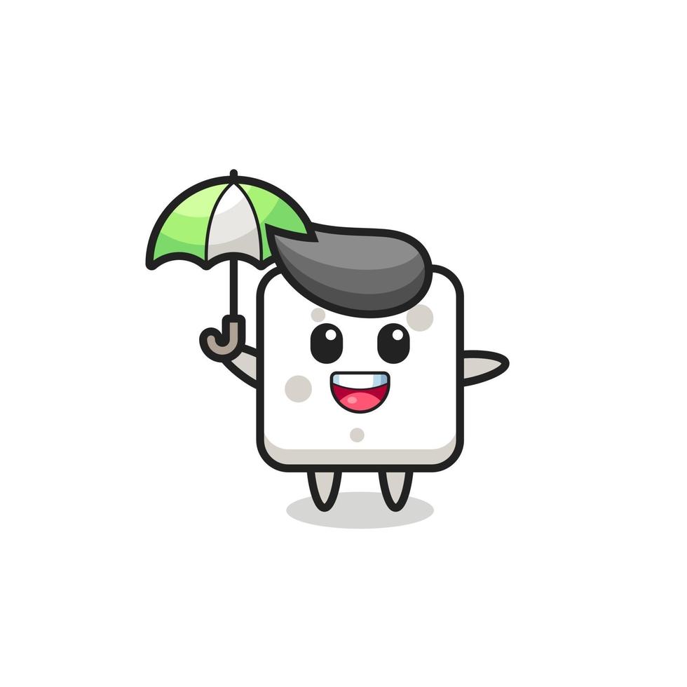 cute sugar cube illustration holding an umbrella vector