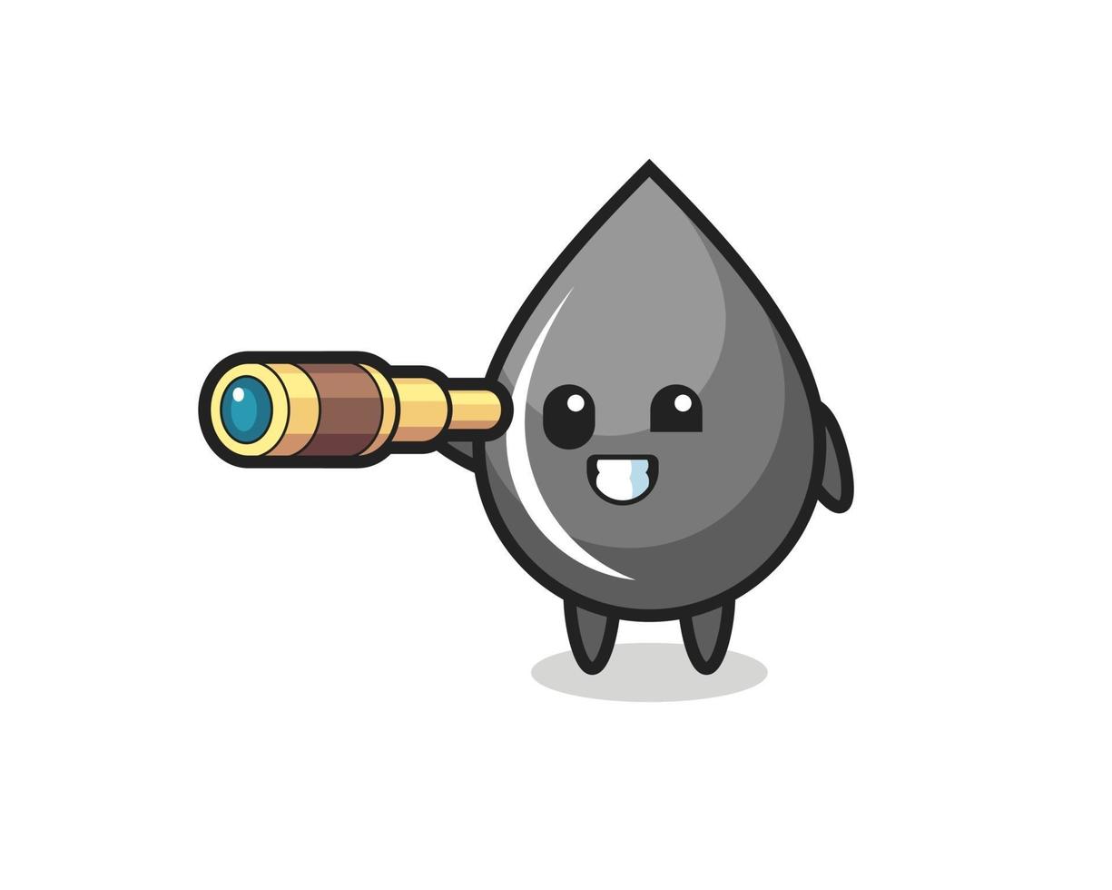 cute oil drop character is holding an old telescope vector