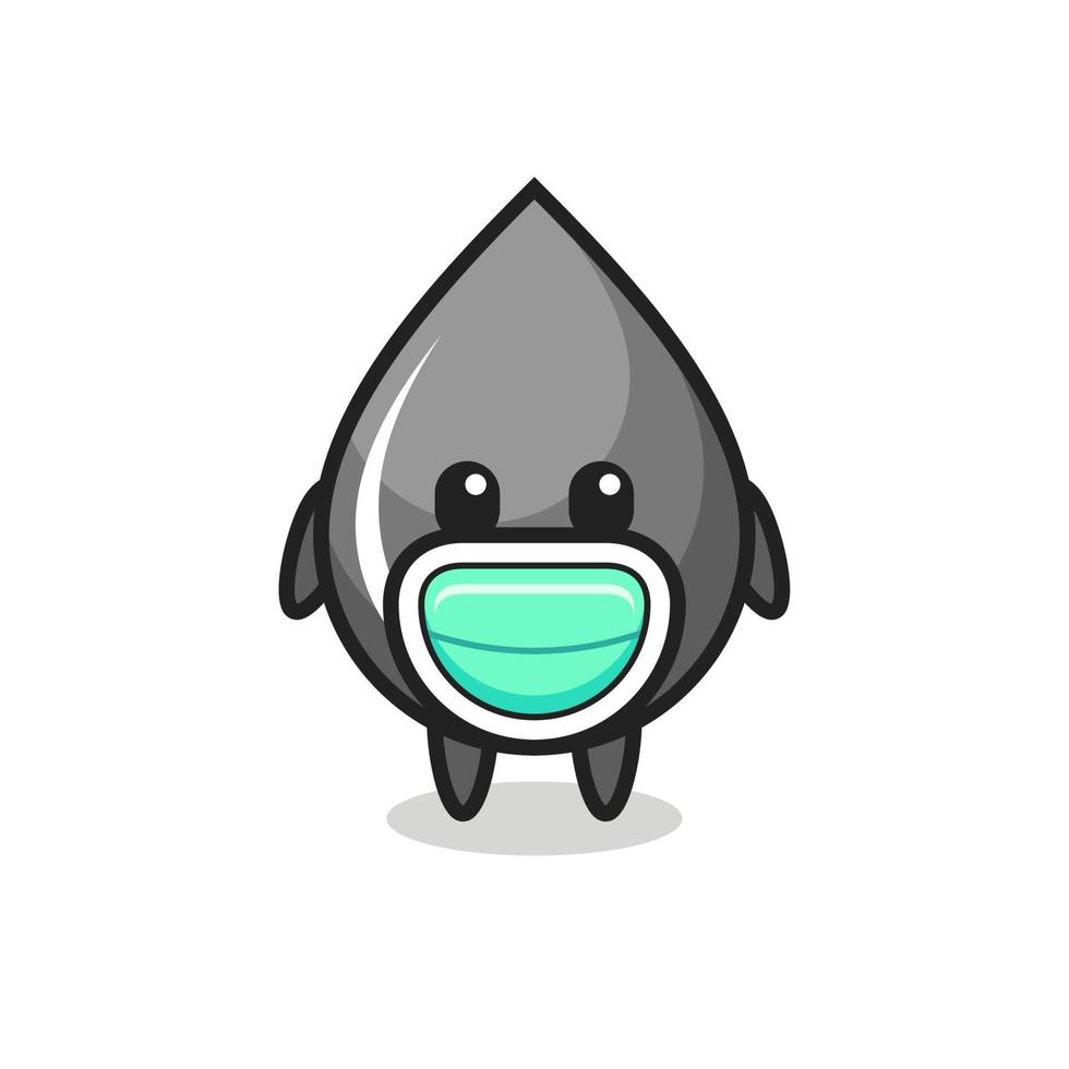 cute oil drop cartoon wearing a mask vector