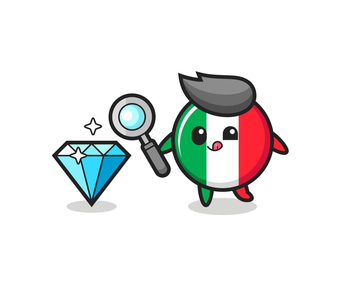 italy flag mascot is checking the authenticity of a diamond vector