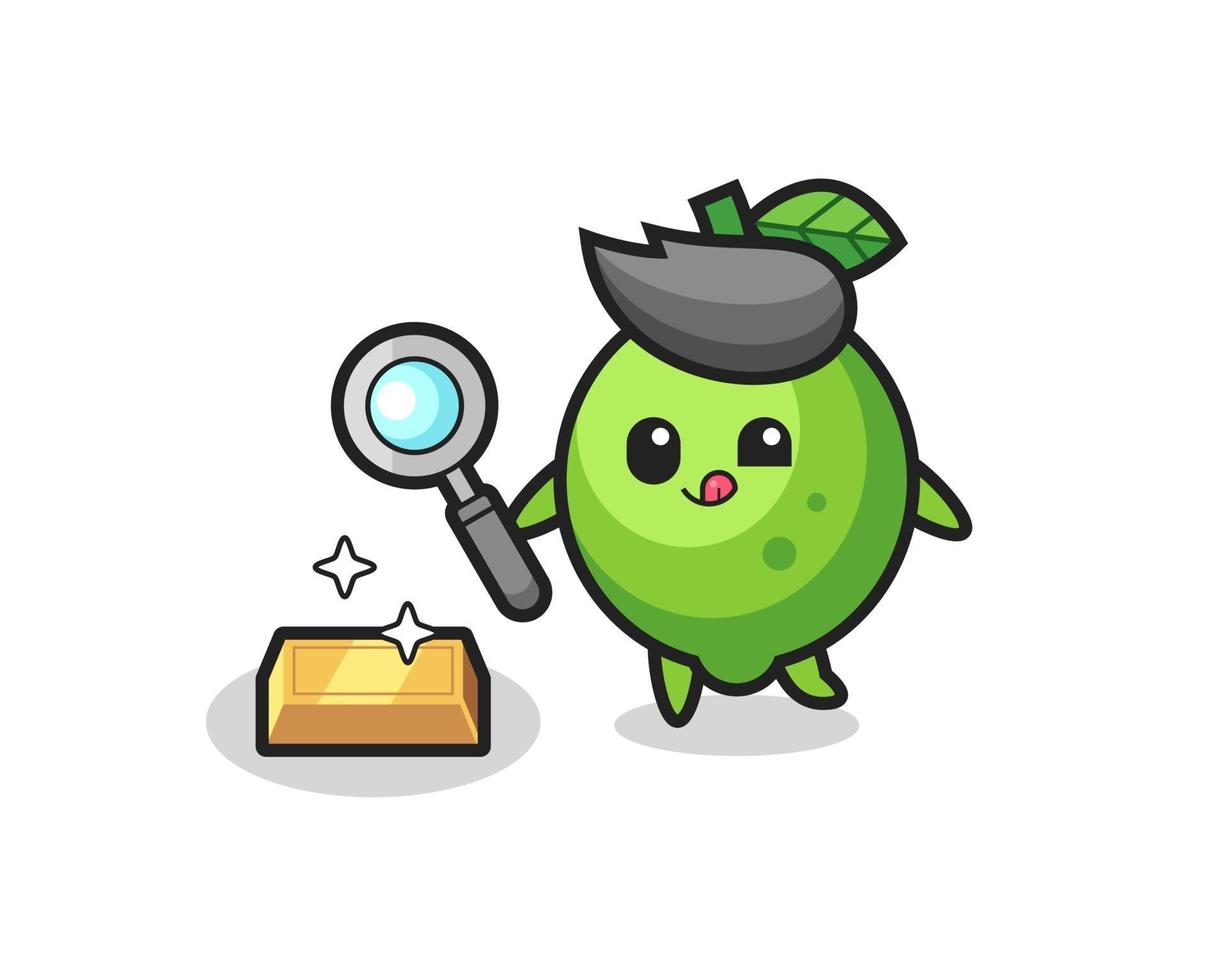 lime character is checking the authenticity of the gold bullion vector