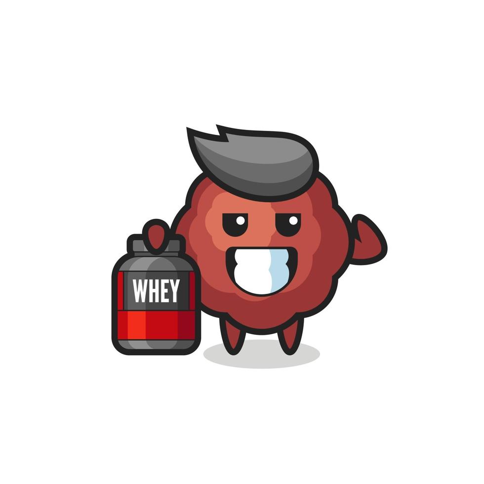 the muscular meatball character is holding a protein supplement vector