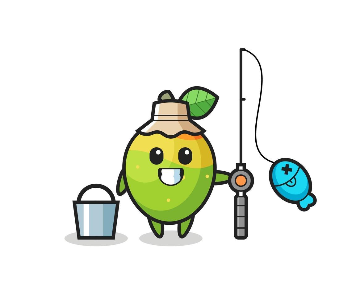 Mascot character of mango as a fisherman vector