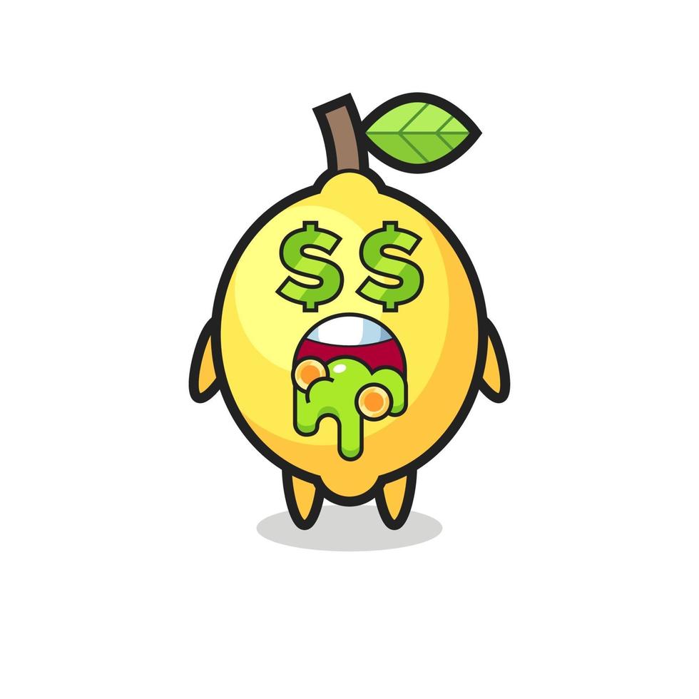 lemon character with an expression of crazy about money vector