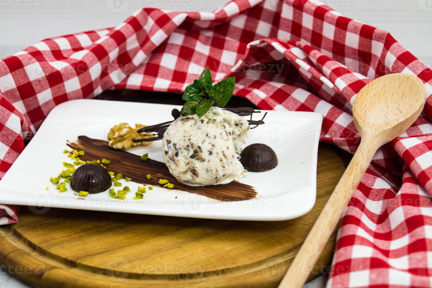 Stracciatella italian icecream with dark chocolate photo