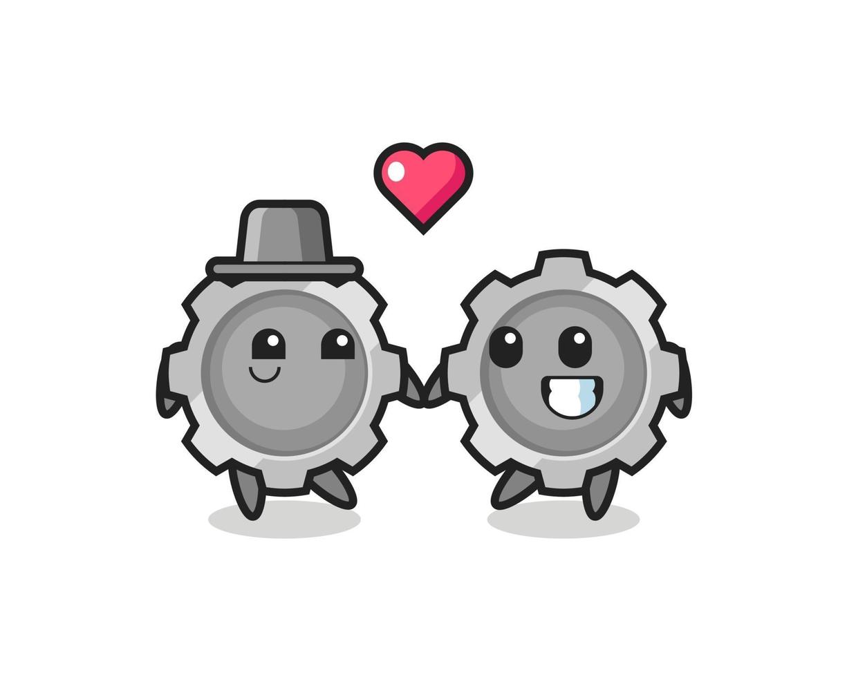 gear cartoon character couple with fall in love gesture vector