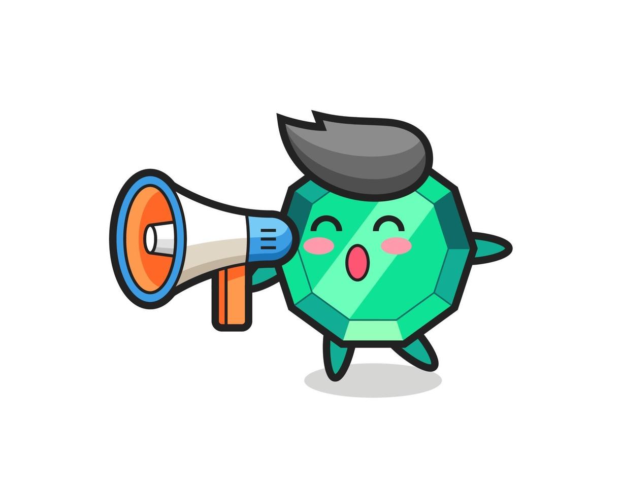 emerald gemstone character illustration holding a megaphone vector