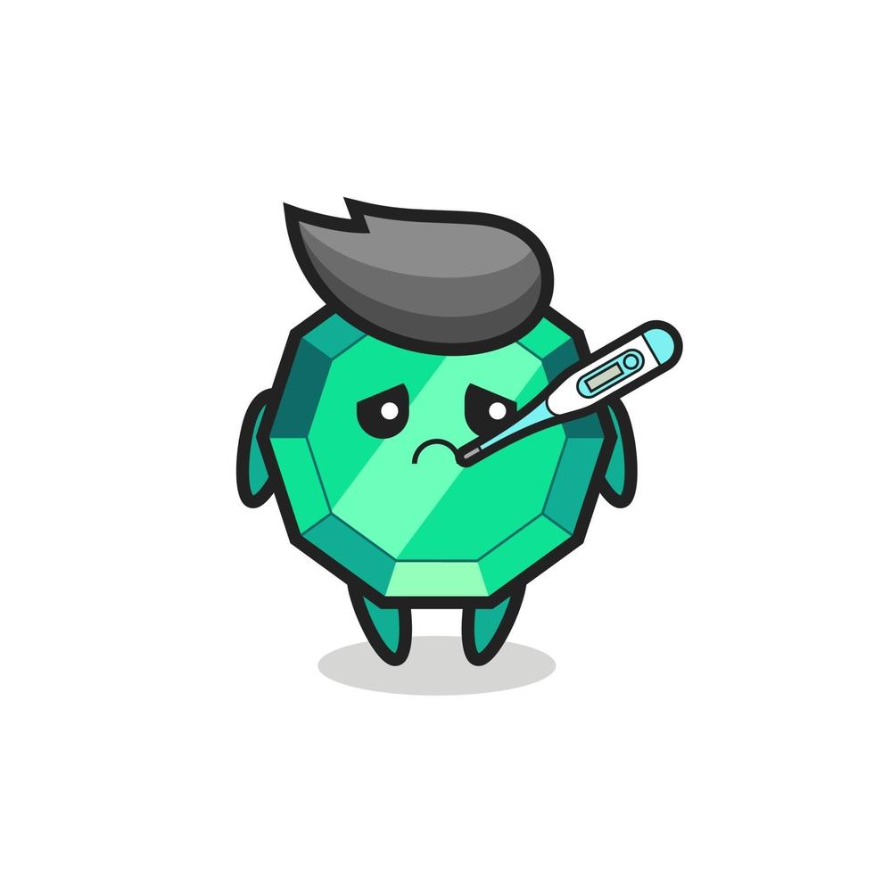 emerald gemstone mascot character with fever condition vector