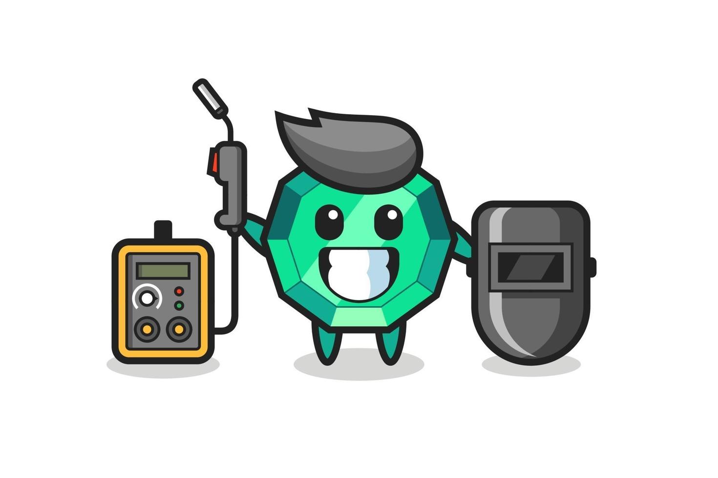 Character mascot of emerald gemstone as a welder vector