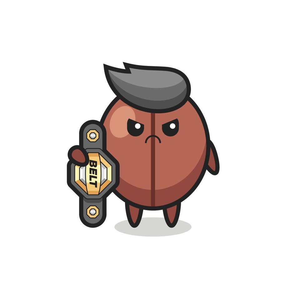 coffee bean mascot character as a MMA fighter with the champion belt vector