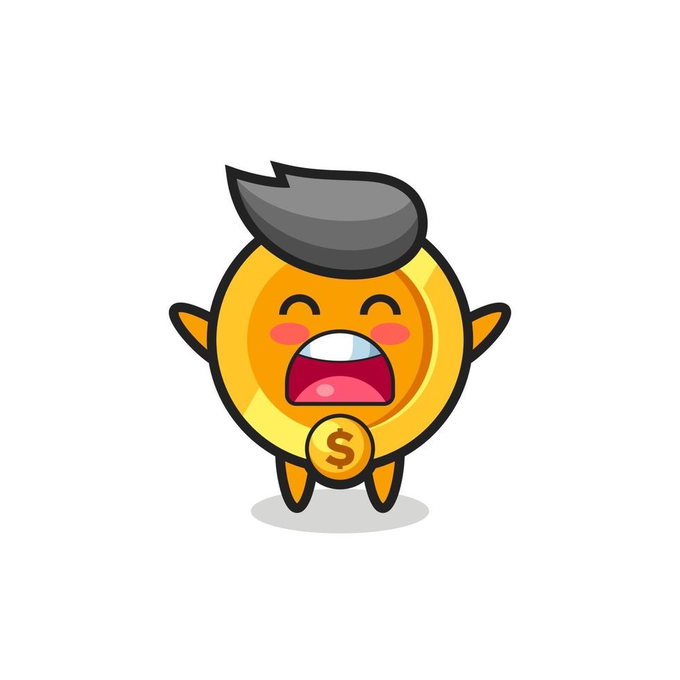 cute dollar currency coin mascot with a yawn expression vector